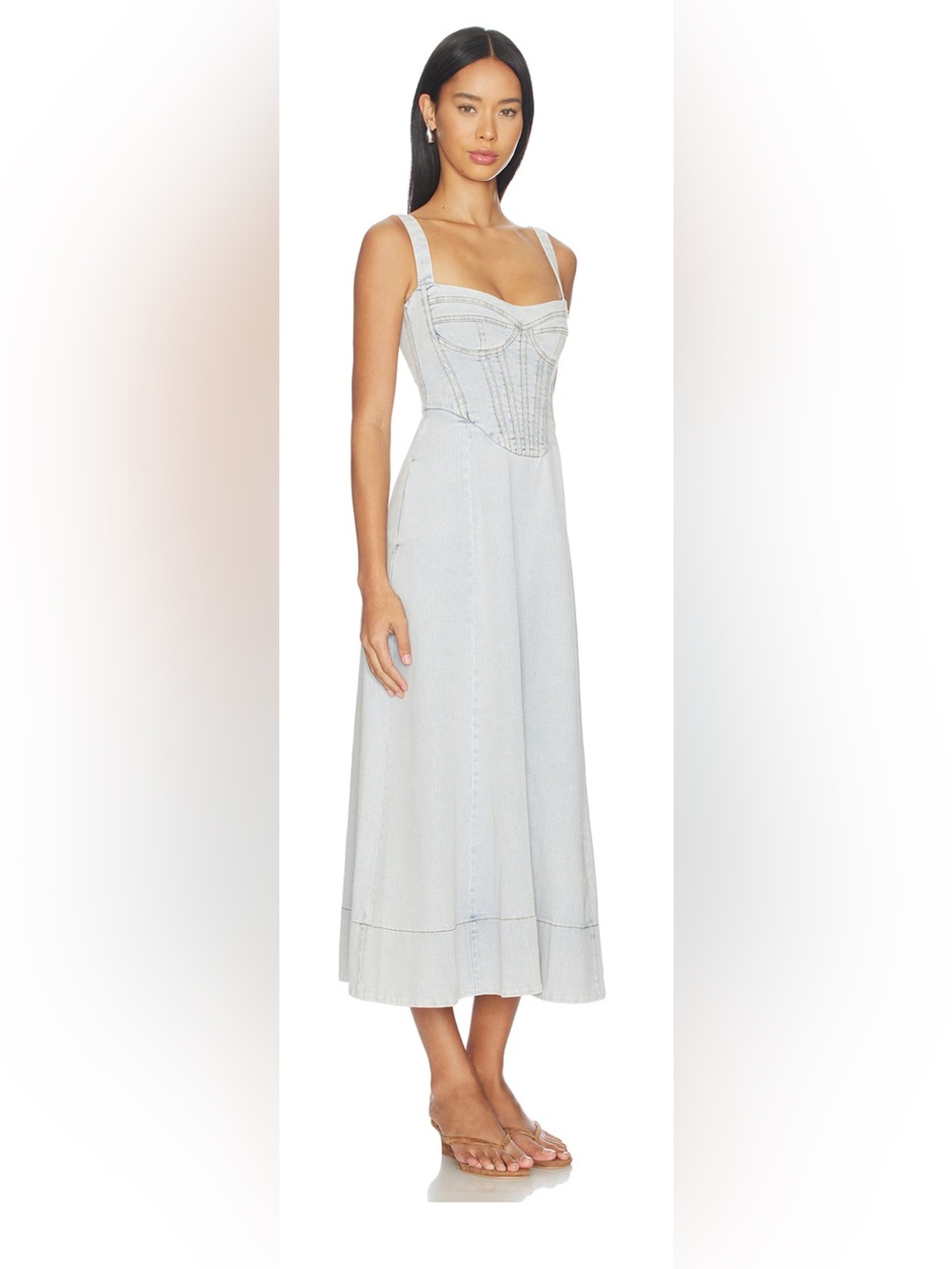 Like New! Bardot Light Wash Denim Corset Midi Dress/ Size 6